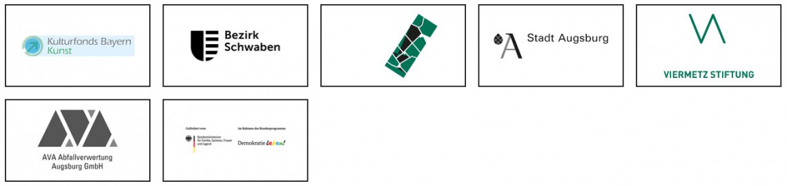 Gef&ouml;rdert von Kulturfonds Bayern Kunst, Bezirk Schwaben, Arno-Buchegger-Stiftung, Stadt Augsburg, Viermetz Stiftung, AVA Abfallverwertung Augsburg, Demokratie leben.
